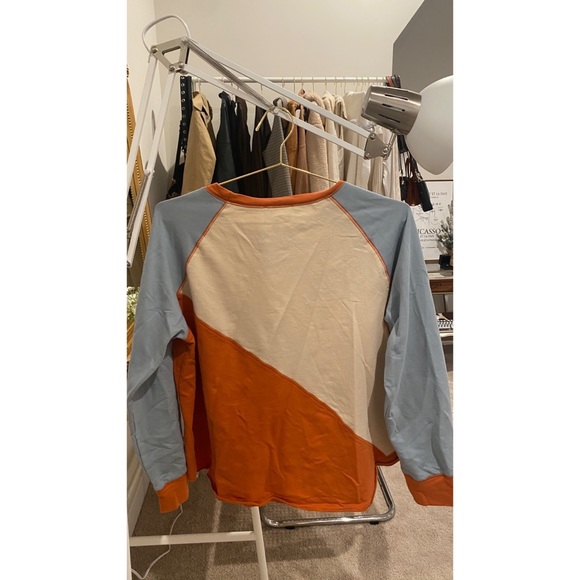 Sunkissed Coconut Listicle Color-block Retro Long Sleeve in Orange + Blue - Picture 2 of 5